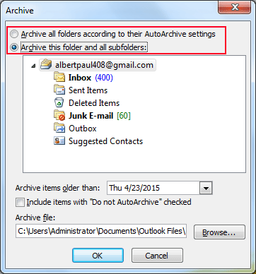 folder selection option