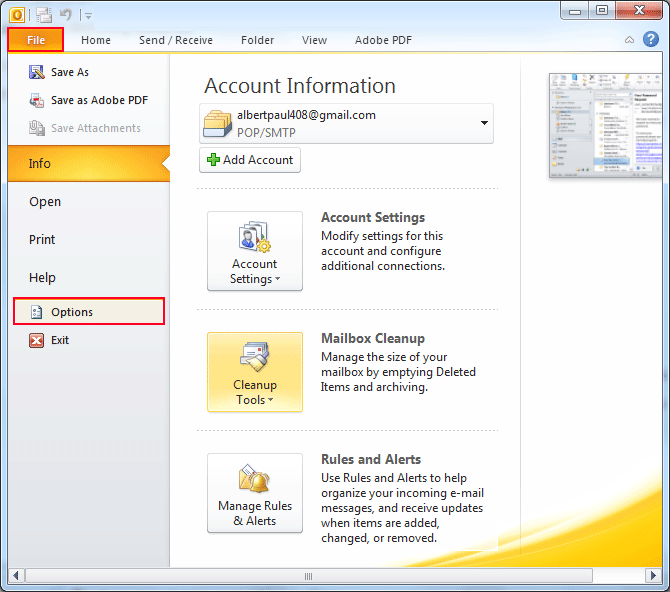 how to perform archive in outlook 2010